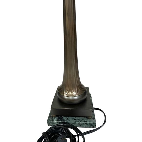 Vintage Wildwood Table Lamp Antique Brass Green Marble Fluted Art Deco Revival - Picture 9 of 15
